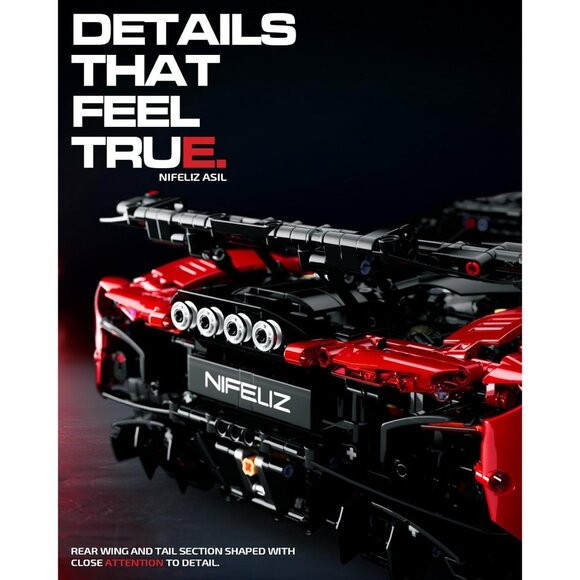 Nifeliz ASIL Sports Car Building Set, 1:8 Scale Collectible Car Model Set - Picture 4 of 6